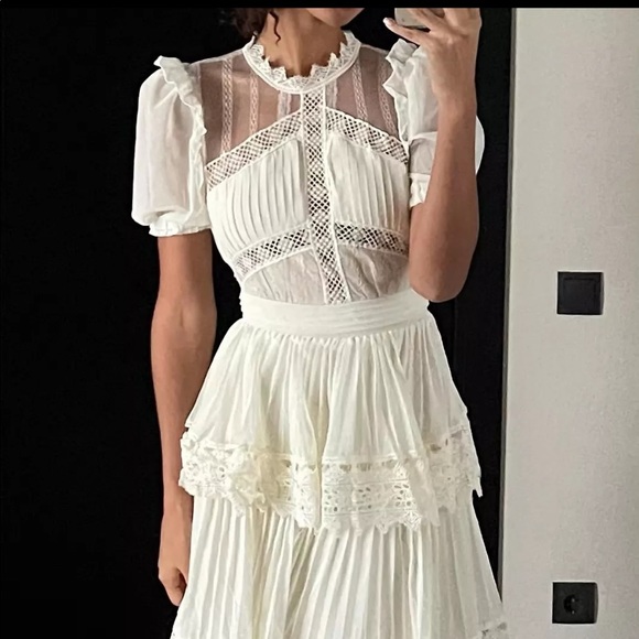 Beige Luxury Lace High Quality Ruffle Summer - Picture 11 of 11